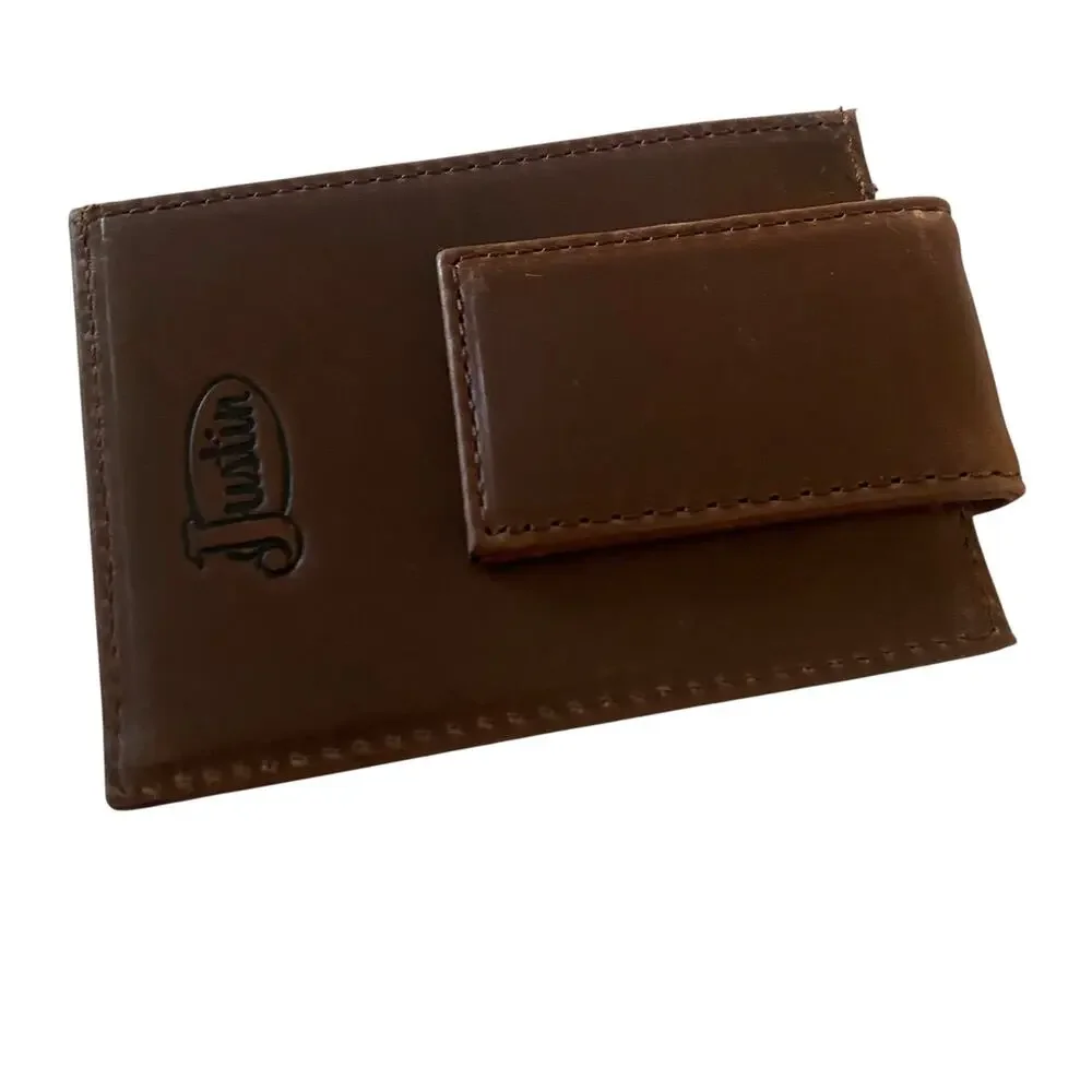 NWT Men’s Justin’s BOOT STITCH CARD WALLET with Money Clip in Brown 22125662M3
